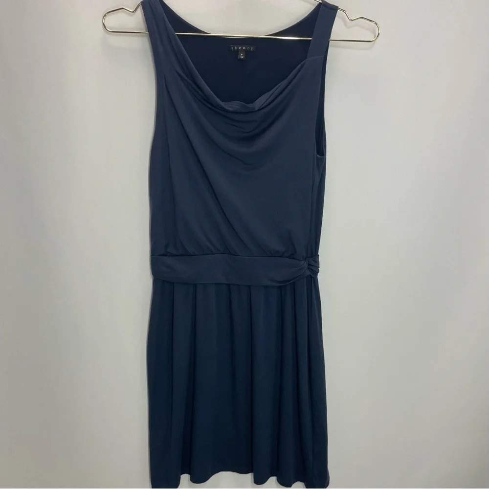 Theory Jaysa K Sulla Cowl Neck Modal Blend Jersey Knit Navy Blue Dress